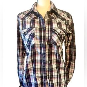 Cowgirl Hardware embellished plaid button up shirt
